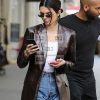 Kendall Jenner Brown Leather Knee Length Winter Coat