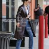 Kendall Jenner Brown Leather Knee Length Winter Coat - Image 3