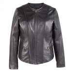 Ladies Black Slim Fit Collarless Real Leather Biker Jacket