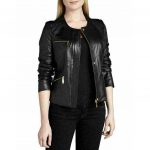 Ladies Casual Slim Fit Black Collarless Leather Jacket