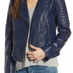 Ladies Blue Slim Fit Moto Biker Leather Jacket