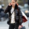 Kristen Stewart Women Vintage Brown Leather Fur Collar Jacket - Image 4