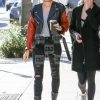 hailey-baldwin-black-orange-leather-biker-jacket