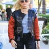 Hailey Baldwin Black & Orange Leather Biker Jacket - Image 2