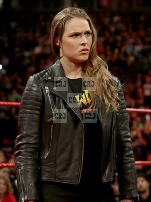 Slim Fit WWE Ronda Rousey Genuine Leather Jacket - Image 3