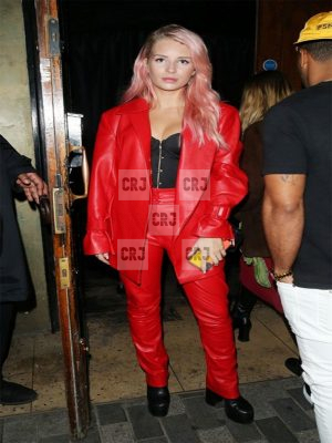 Lottie Moss Women’s Red Leather Open Front Coat - Image 3