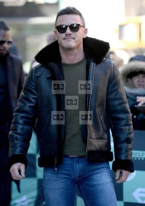 Luke Evans Mens B3 Shearling Aviator Flight Black Winter Jacket