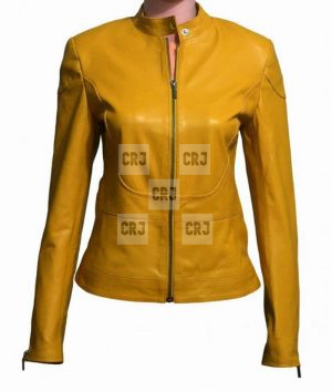 Megan Fox Leather Jacket | Megan Fox Yellow Biker Jacket - Image 2