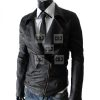 Men Black Slim Fit Multi Pocket Rider Leather Jacket - Image 2