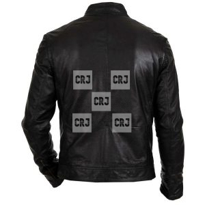 Men’s Biker Hunt Black Leather Motorcycle Jacket - Image 2