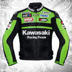 Kawasaki Green Michelin Moto Racing Cow Hide Leather Jacket