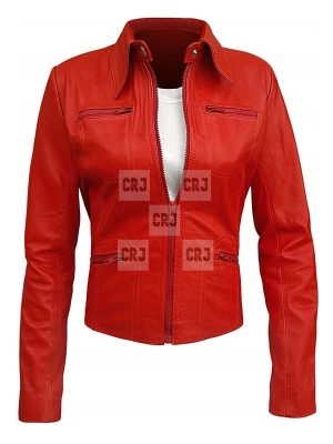 Emma Swan Women Celebrity Love Read Moto Leather Jacket - Image 2