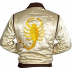 Satin Bomber Scorpion Ryan Gosling Quilted Ivory Jacket
