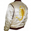Satin Bomber Scorpion Ryan Gosling Quilted Ivory Jacket - Image 3
