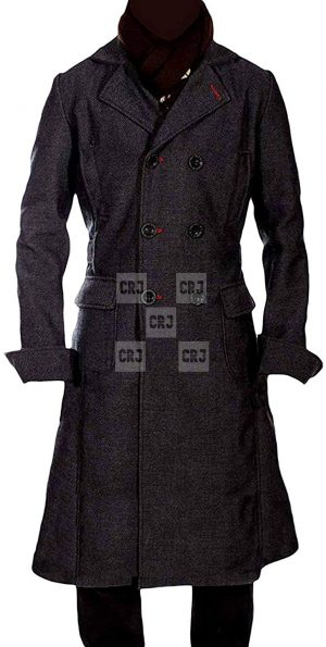 Sherlock Holmes Double Breasted Long Wool Trench Coat - Image 4