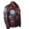 Tom Cruise Maverick Top Gun Brown Moto Bomber Leather Jacket - Image 2
