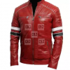 Mens Stylish Red Cafe Racer Genuine Leather Jacket