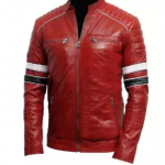 Mens Stylish Red Cafe Racer Genuine Leather Jacket