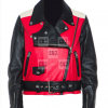 Mens Womens Red Black Motorcycle Leather Jacket