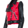 Mens Womens Red Black Motorcycle Leather Jacket - Image 2