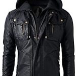 Mens Black Brando Leather Motorcycle Hoodie Jacket