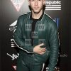 Nick Jonas Mens Green Genuine Bomber Leather Jacket