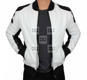 Mens Womens Slim Fit White & Black Leather Jacket