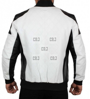 Mens Womens Slim Fit White & Black Leather Jacket - Image 3