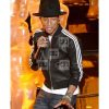 Pharrell Williams Black and White Strap Real Leather Jacket