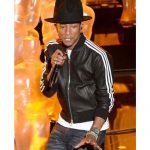 Pharrell Williams Black and White Strap Real Leather Jacket