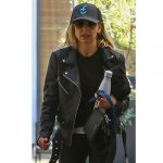 Sarah Michelle Gellar Street Style Black Leather Biker Jacket