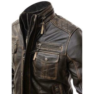 Vintage Biker Mens Brown Distressed Leather Jacket - Image 4